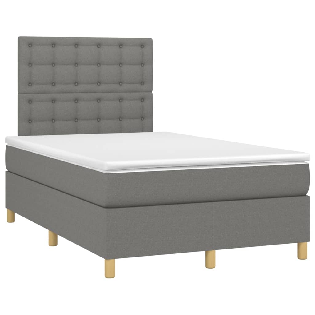 Κρεβάτι Boxspring με Στρώμα & LED Σκ.Γκρι 120x200 εκ Υφασμάτινο