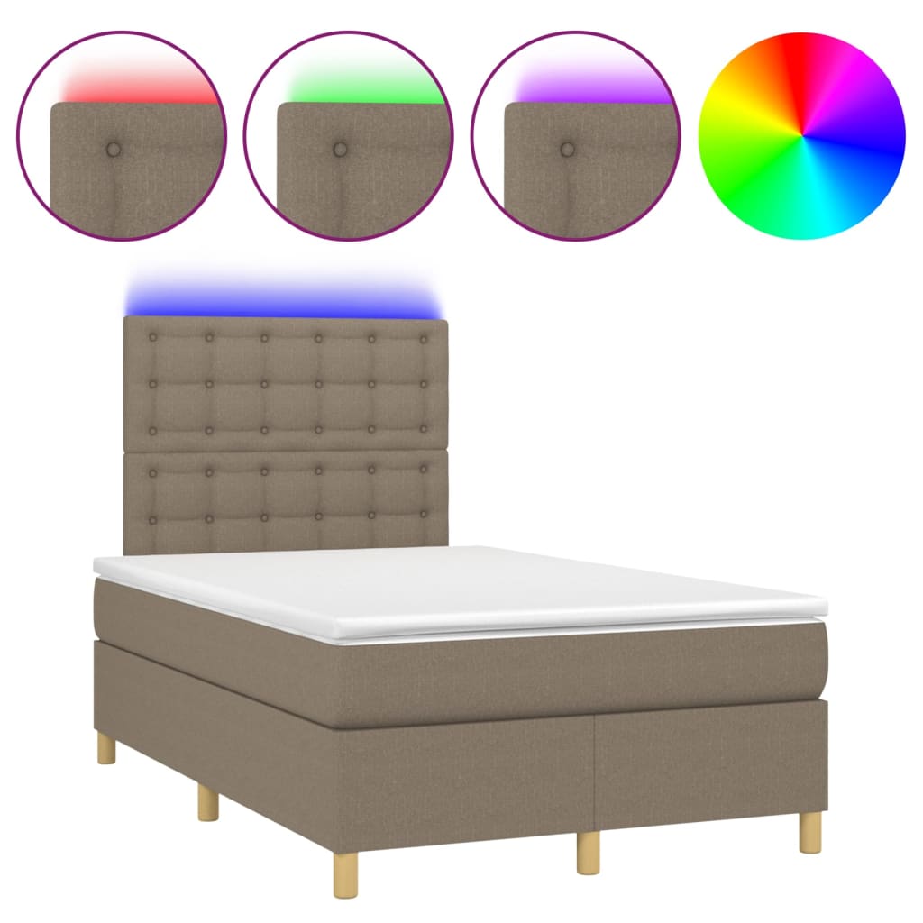 Κρεβάτι Boxspring με Στρώμα & LED Taupe 120x200 εκ. Υφασμάτινο