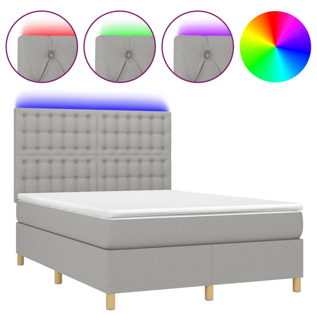 Κρεβάτι Boxspring με Στρώμα & LED Αν.Γκρι 140x190εκ. Υφασμάτινο