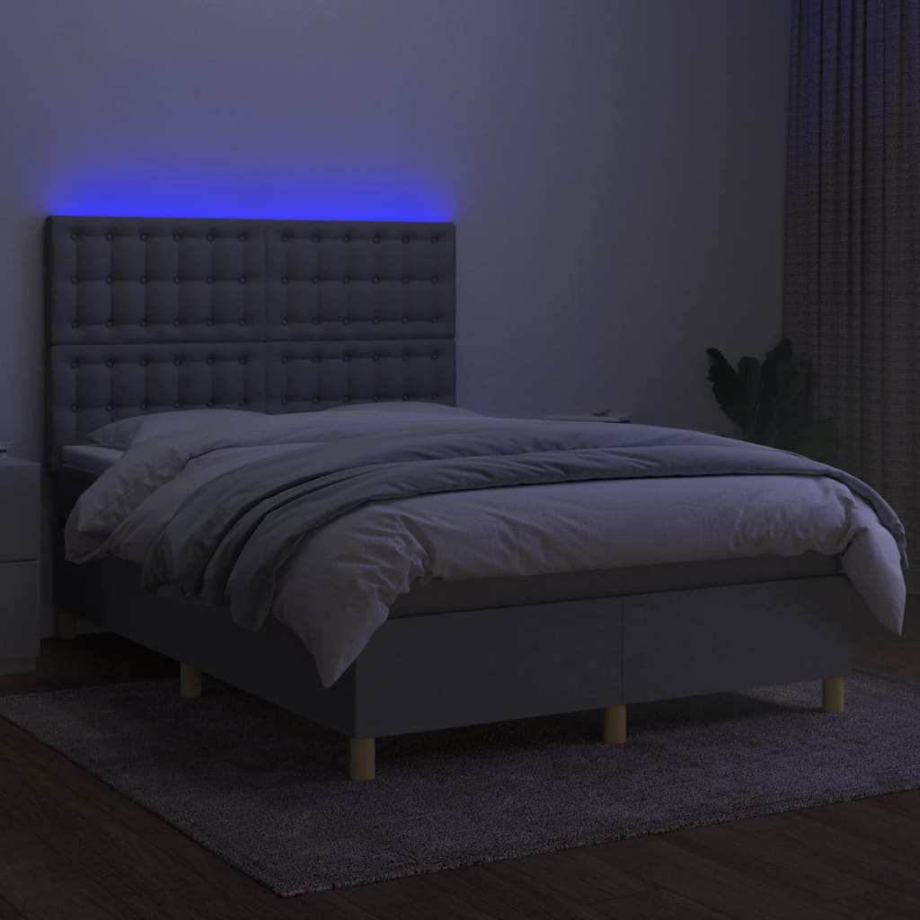 Κρεβάτι Boxspring με Στρώμα & LED Αν.Γκρι 140x190εκ. Υφασμάτινο