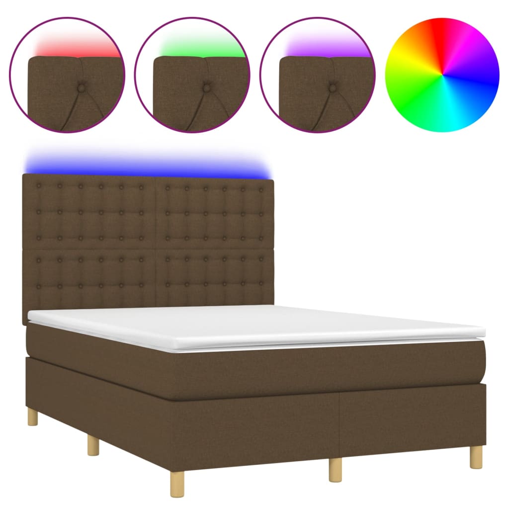 Κρεβάτι Boxspring με Στρώμα & LED Σκ.Καφέ 140x190εκ. Υφασμάτινο - Pakobazaar