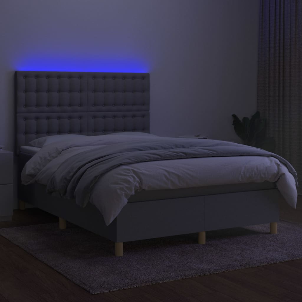 Κρεβάτι Boxspring με Στρώμα & LED Αν.Γκρι 140x200εκ. Υφασμάτινο