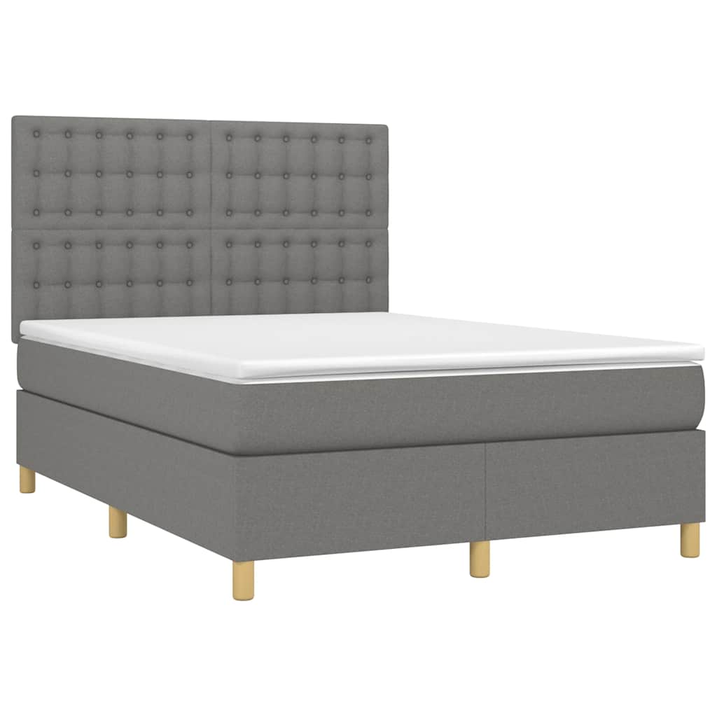 Κρεβάτι Boxspring με Στρώμα & LED Σκ.Γκρι 140x200 εκ Υφασμάτινο