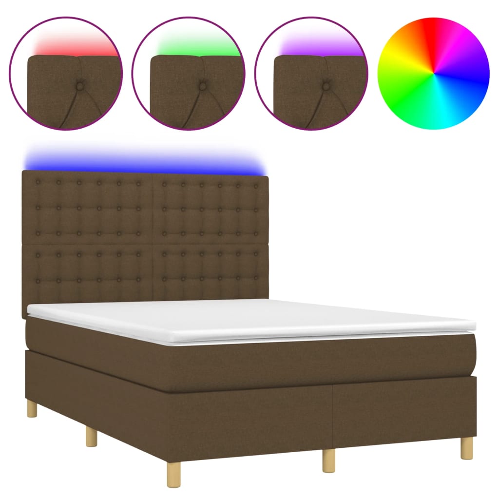 Κρεβάτι Boxspring με Στρώμα & LED Σκ.Καφέ 140x200 εκ Υφασμάτινο - Pakobazaar