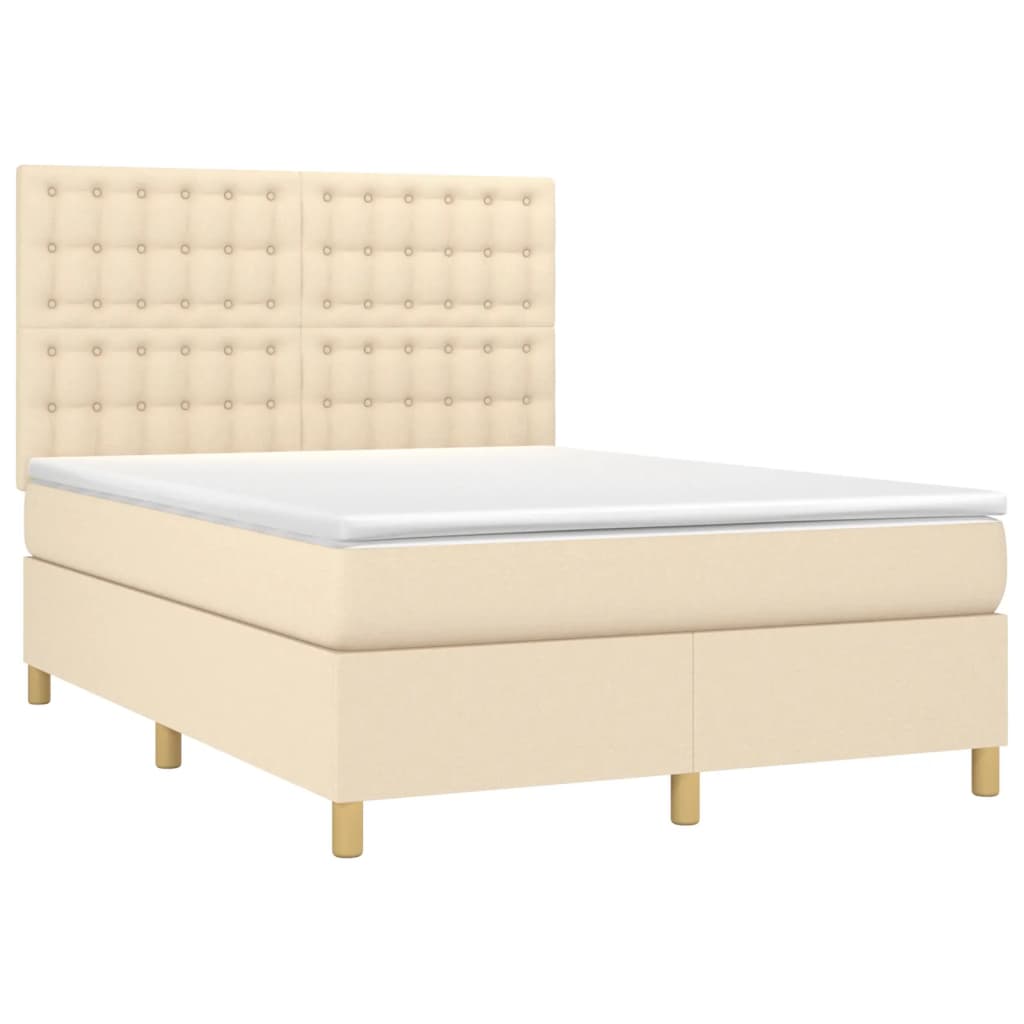 Κρεβάτι Boxspring με Στρώμα & LED Κρεμ 140x200 εκ. Υφασμάτινο - Pakobazaar