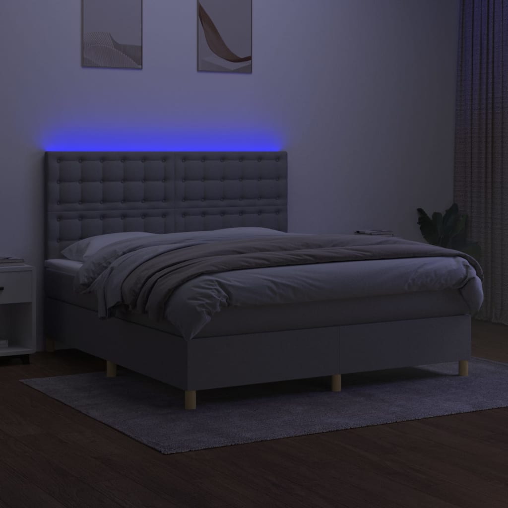 Κρεβάτι Boxspring με Στρώμα & LED Αν.Γκρι 160x200εκ. Υφασμάτινο
