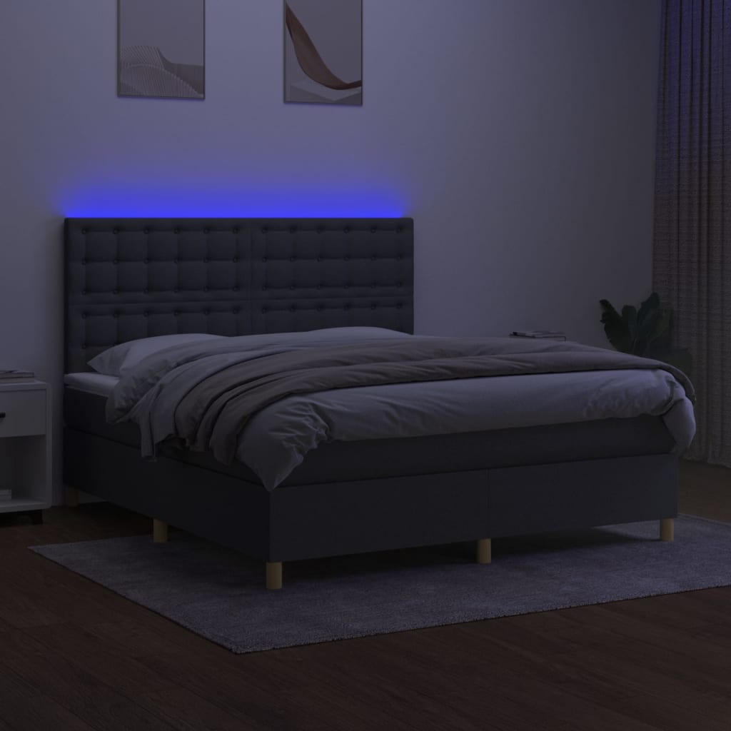 Κρεβάτι Boxspring με Στρώμα & LED Σκ.Γκρι 160x200 εκ Υφασμάτινο - Pakobazaar