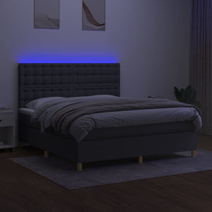 Κρεβάτι Boxspring με Στρώμα & LED Σκ.Γκρι 160x200 εκ Υφασμάτινο - Pakobazaar