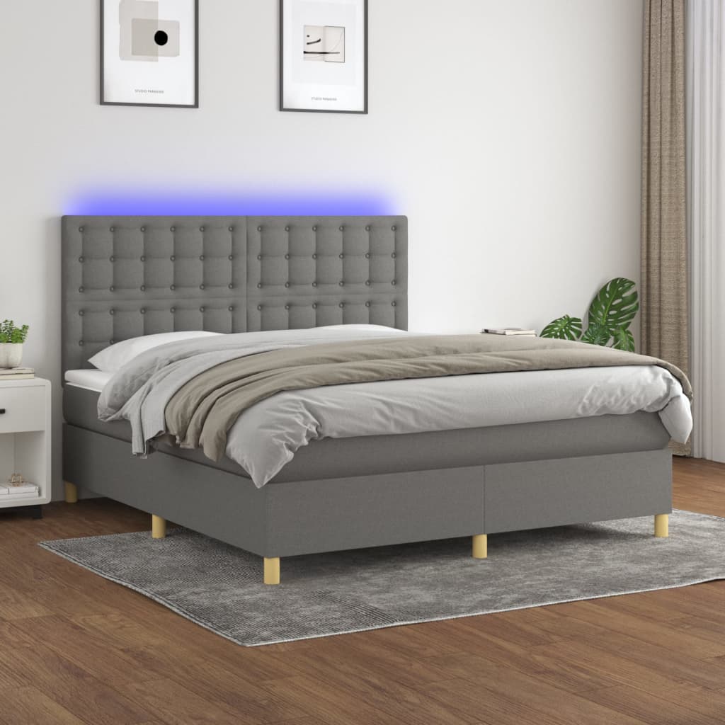 Κρεβάτι Boxspring με Στρώμα & LED Σκ.Γκρι 160x200 εκ Υφασμάτινο - Pakobazaar