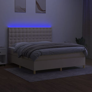 Κρεβάτι Boxspring με Στρώμα & LED Κρεμ 160x200 εκ. Υφασμάτινο