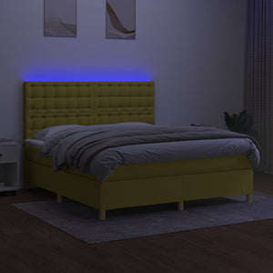 Κρεβάτι Boxspring με Στρώμα & LED Πράσινο 160x200 εκ Υφασμάτινο