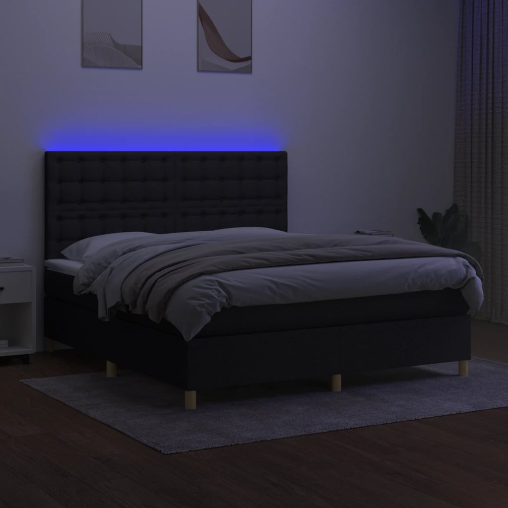 Κρεβάτι Boxspring με Στρώμα & LED Μαύρο 180x200 εκ. Υφασμάτινο