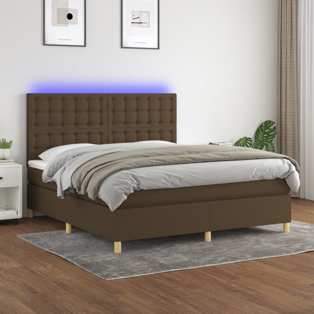 Κρεβάτι Boxspring με Στρώμα & LED Σκ.Καφέ 180x200εκ. Υφασμάτινο - Pakobazaar