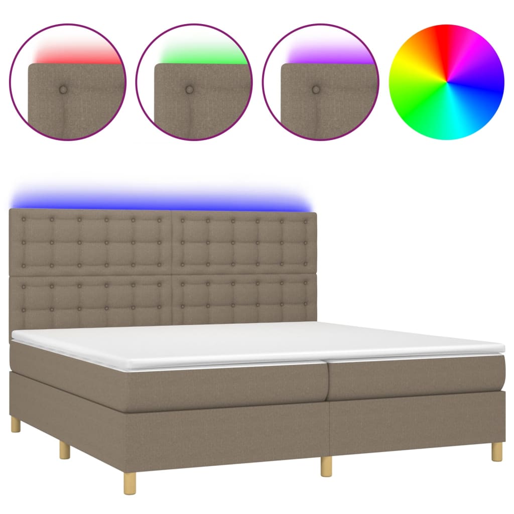 Κρεβάτι Boxspring με Στρώμα & LED Taupe 200x200 εκ. Υφασμάτινο