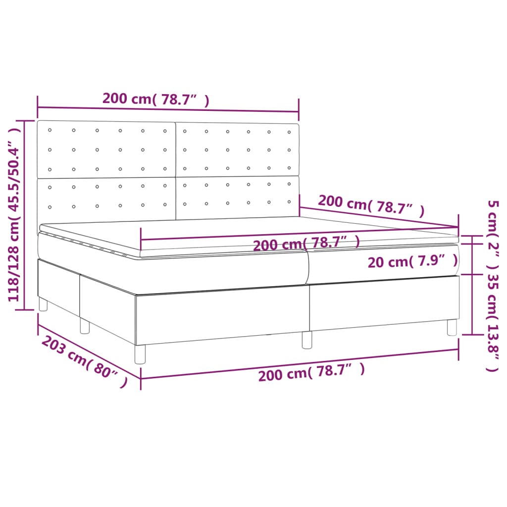 Κρεβάτι Boxspring με Στρώμα & LED Taupe 200x200 εκ. Υφασμάτινο
