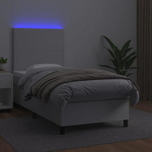 Κρεβάτι Boxspring με Στρώμα & LED Λευκό 80x200 εκ. Συνθ. Δέρμα