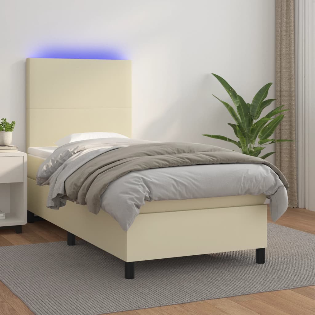 Κρεβάτι Boxspring με Στρώμα & LED Κρεμ 80x200 εκ. Συνθ. Δέρμα - Pakobazaar