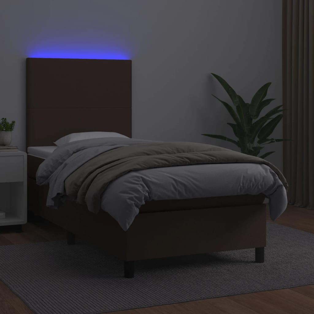 Κρεβάτι Boxspring με Στρώμα & LED Καφέ 80x200 εκ. Συνθ. Δέρμα