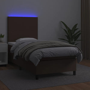 Κρεβάτι Boxspring με Στρώμα & LED Καφέ 80x200 εκ. Συνθ. Δέρμα