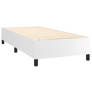 Κρεβάτι Boxspring με Στρώμα & LED Λευκό 90x190 εκ. Συνθ. Δέρμα