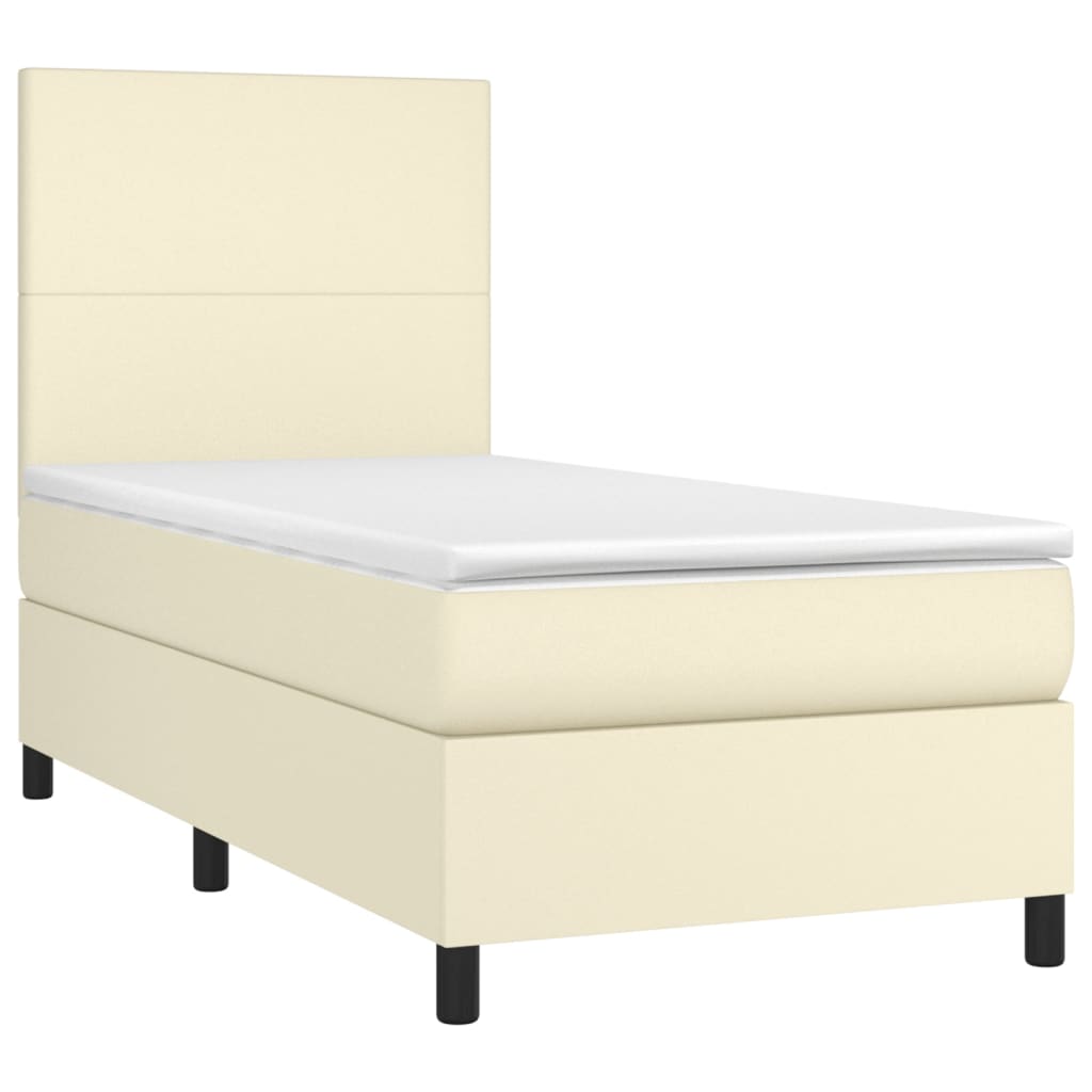 Κρεβάτι Boxspring με Στρώμα & LED Κρεμ 90x190 εκ. Συνθ. Δέρμα - Pakobazaar