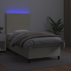 Κρεβάτι Boxspring με Στρώμα & LED Κρεμ 90x190 εκ. Συνθ. Δέρμα - Pakobazaar
