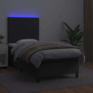 Κρεβάτι Boxspring με Στρώμα & LED Μαύρο 90x200 εκ. Συνθ. Δέρμα