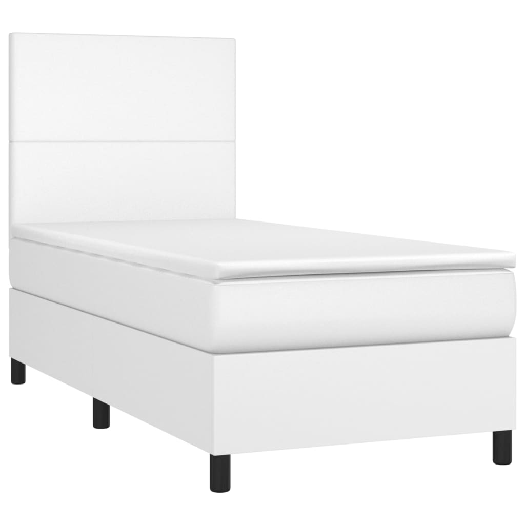 Κρεβάτι Boxspring με Στρώμα & LED Λευκό 100x200 εκ. Συνθ. Δέρμα