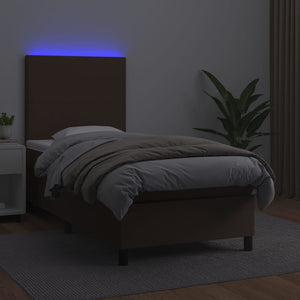 Κρεβάτι Boxspring με Στρώμα & LED Καφέ 100x200 εκ. Συνθ. Δέρμα