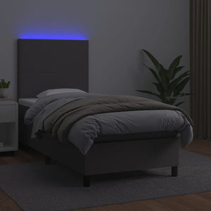 Κρεβάτι Boxspring με Στρώμα & LED Γκρι 100x200 εκ. Συνθ. Δέρμα