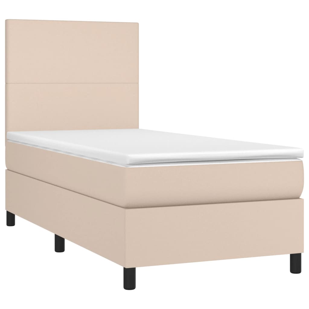 Κρεβάτι Boxspring Στρώμα&LED Καπουτσίνο 100x200 εκ. Συνθ. Δέρμα