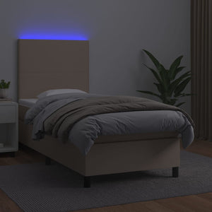 Κρεβάτι Boxspring Στρώμα&LED Καπουτσίνο 100x200 εκ. Συνθ. Δέρμα - Pakobazaar