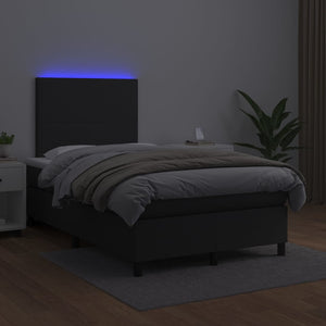 Κρεβάτι Boxspring με Στρώμα & LED Μαύρο 120x200 εκ. Συνθ. Δέρμα