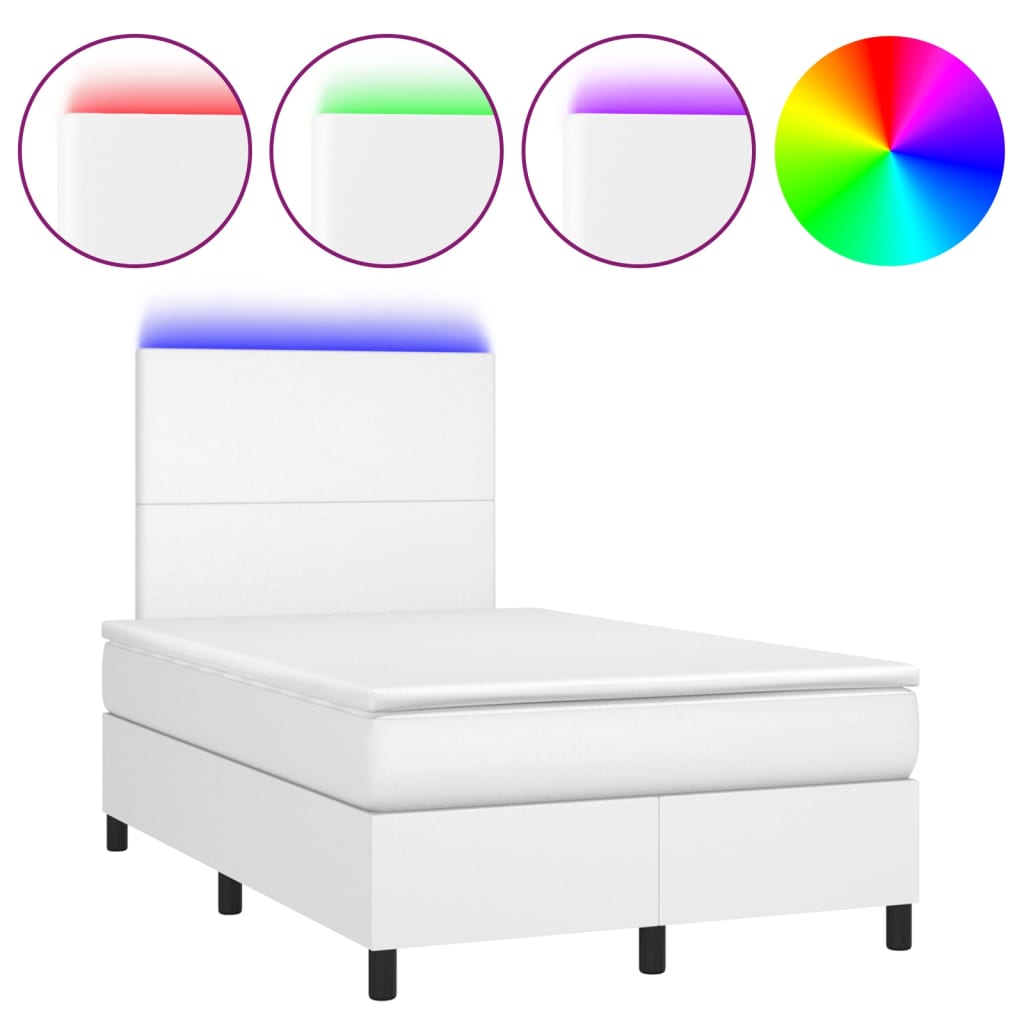 Κρεβάτι Boxspring με Στρώμα & LED Λευκό 120x200 εκ. Συνθ. Δέρμα