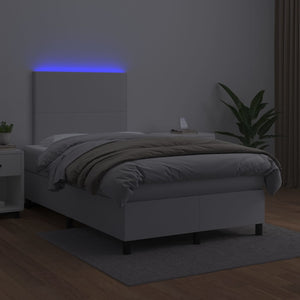 Κρεβάτι Boxspring με Στρώμα & LED Λευκό 120x200 εκ. Συνθ. Δέρμα