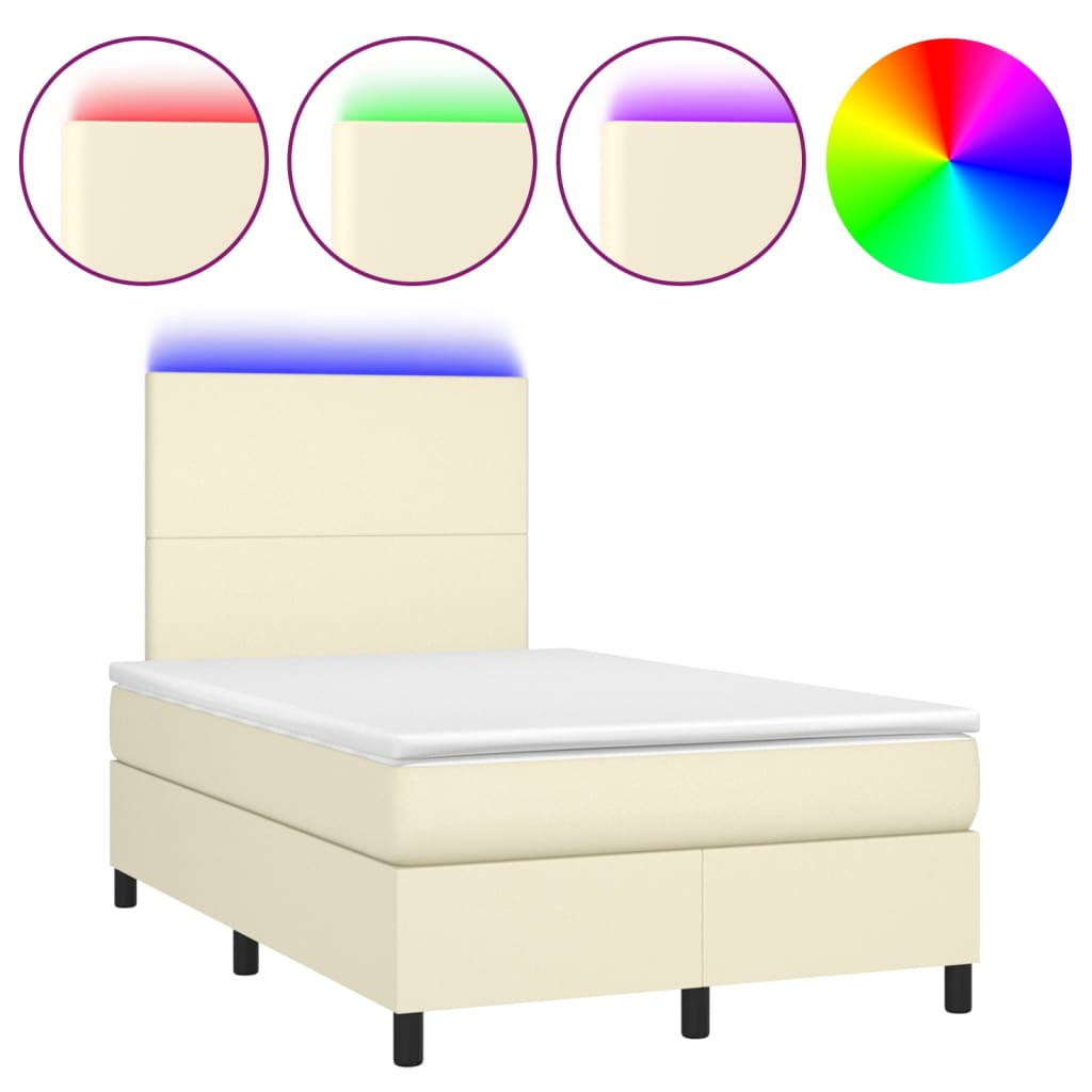 Κρεβάτι Boxspring με Στρώμα & LED Κρεμ 120x200 εκ. Συνθ. Δέρμα - Pakobazaar