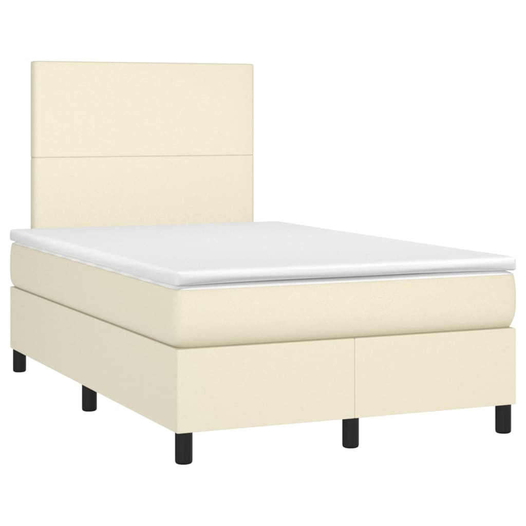 Κρεβάτι Boxspring με Στρώμα & LED Κρεμ 120x200 εκ. Συνθ. Δέρμα - Pakobazaar
