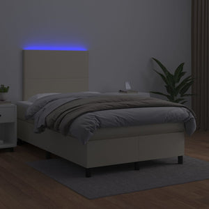 Κρεβάτι Boxspring με Στρώμα & LED Κρεμ 120x200 εκ. Συνθ. Δέρμα - Pakobazaar