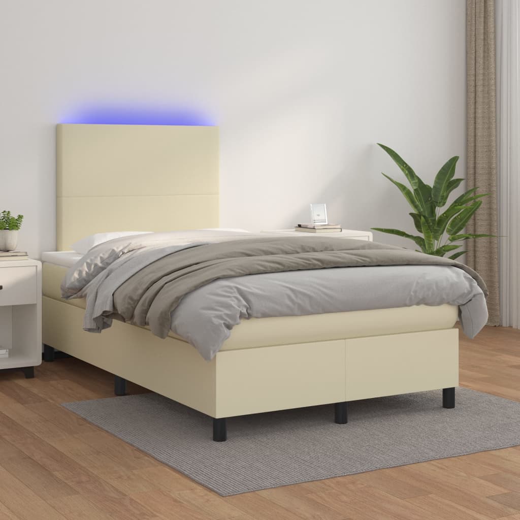 Κρεβάτι Boxspring με Στρώμα & LED Κρεμ 120x200 εκ. Συνθ. Δέρμα - Pakobazaar