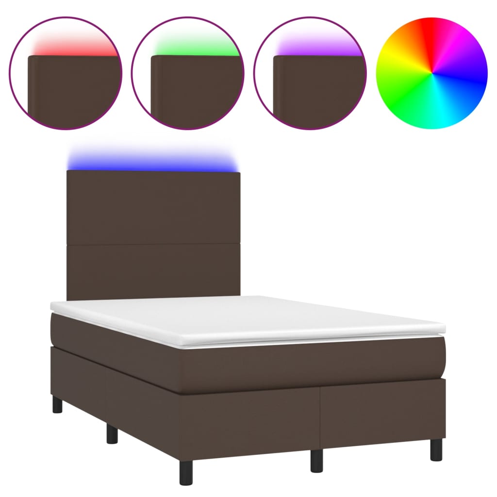 Κρεβάτι Boxspring με Στρώμα & LED Καφέ 120x200 εκ. Συνθ. Δέρμα