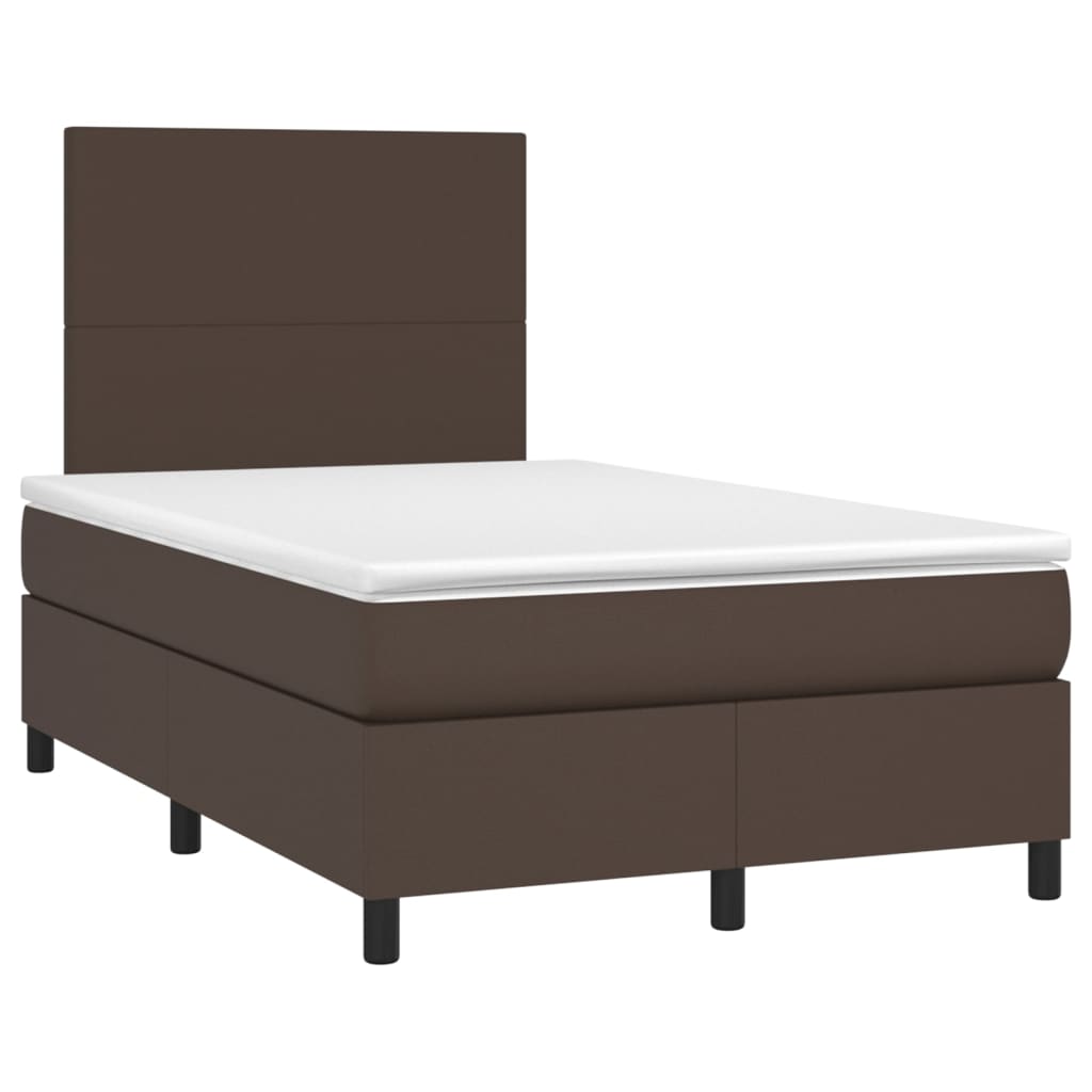 Κρεβάτι Boxspring με Στρώμα & LED Καφέ 120x200 εκ. Συνθ. Δέρμα