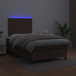 Κρεβάτι Boxspring με Στρώμα & LED Καφέ 120x200 εκ. Συνθ. Δέρμα