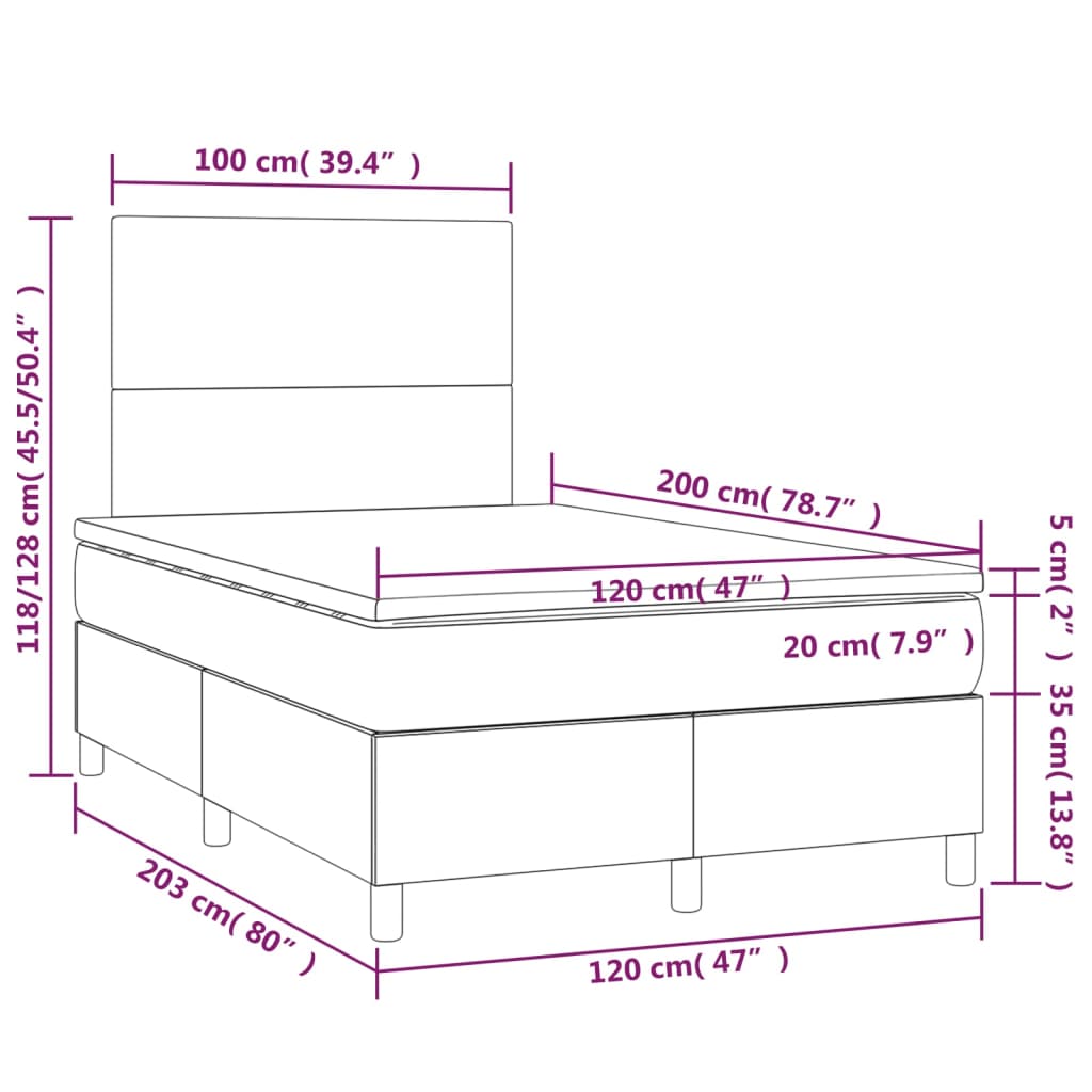 Κρεβάτι Boxspring με Στρώμα & LED Καφέ 120x200 εκ. Συνθ. Δέρμα