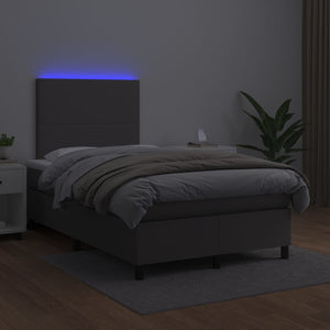 Κρεβάτι Boxspring με Στρώμα & LED Γκρι 120x200 εκ. Συνθ. Δέρμα
