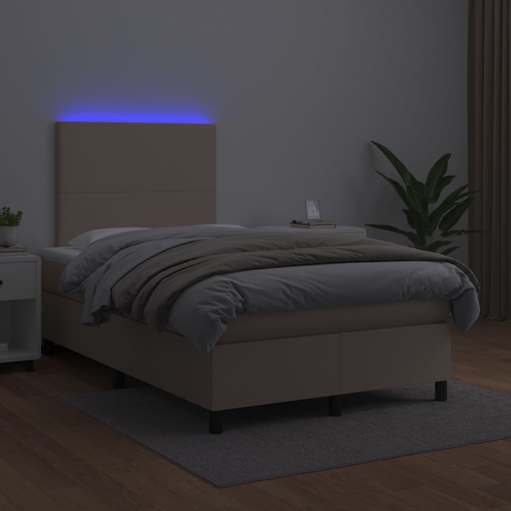 Κρεβάτι Boxspring Στρώμα&LED Καπουτσίνο 120x200 εκ. Συνθ. Δέρμα