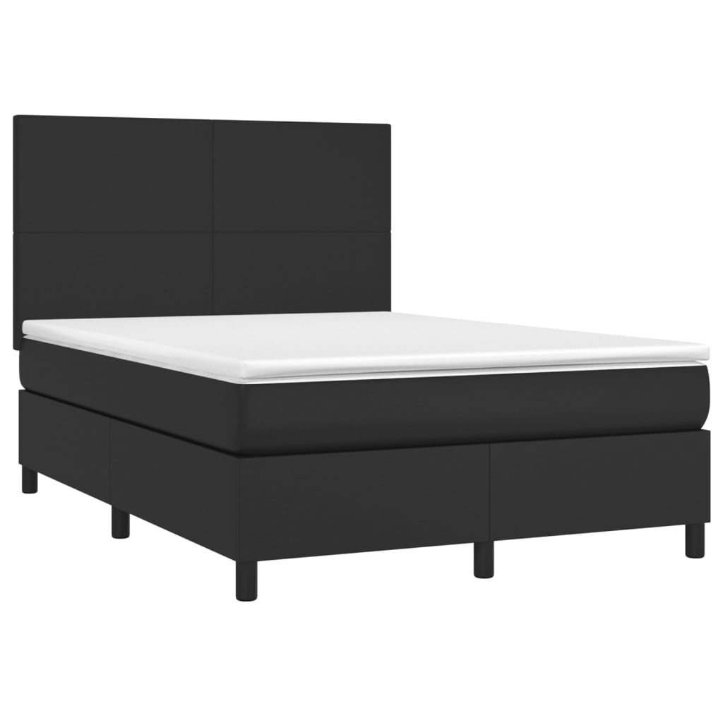 Κρεβάτι Boxspring με Στρώμα & LED Μαύρο 140x190 εκ. Συνθ. Δέρμα