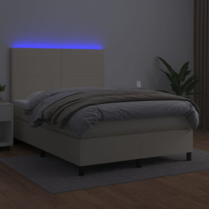 Κρεβάτι Boxspring με Στρώμα & LED Κρεμ 140x190 εκ. Συνθ. Δέρμα - Pakobazaar