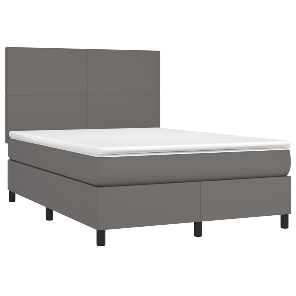 Κρεβάτι Boxspring με Στρώμα & LED Γκρι 140x190 εκ. Συνθ. Δέρμα