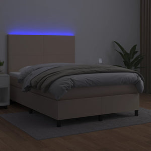 Κρεβάτι Boxspring Στρώμα&LED Καπουτσίνο 140x190 εκ. Συνθ. Δέρμα