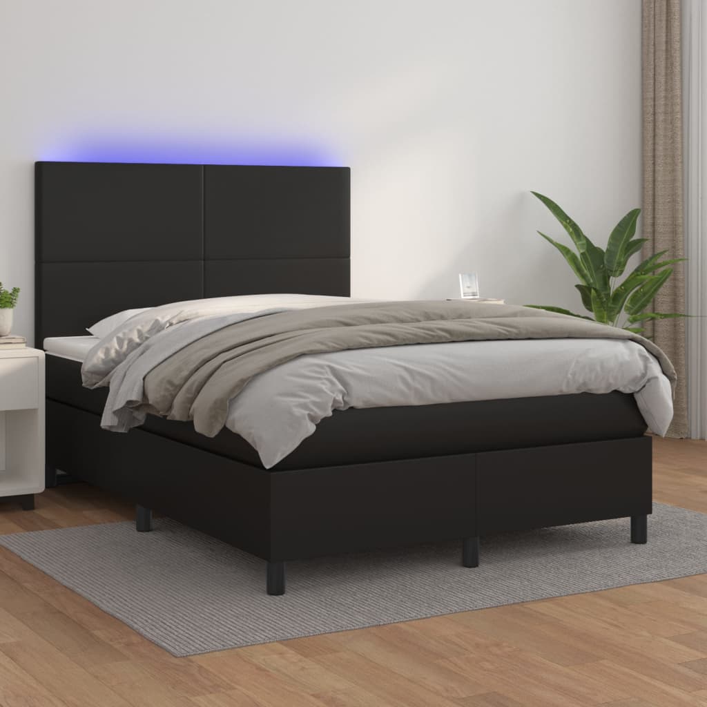 Κρεβάτι Boxspring με Στρώμα & LED Μαύρο 140x200 εκ. Συνθ. Δέρμα - Pakobazaar